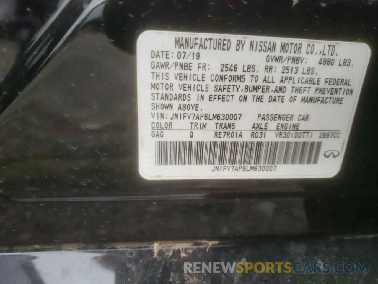 13 Photograph of a damaged car JN1FV7AP6LM630007 INFINITI Q50 2020