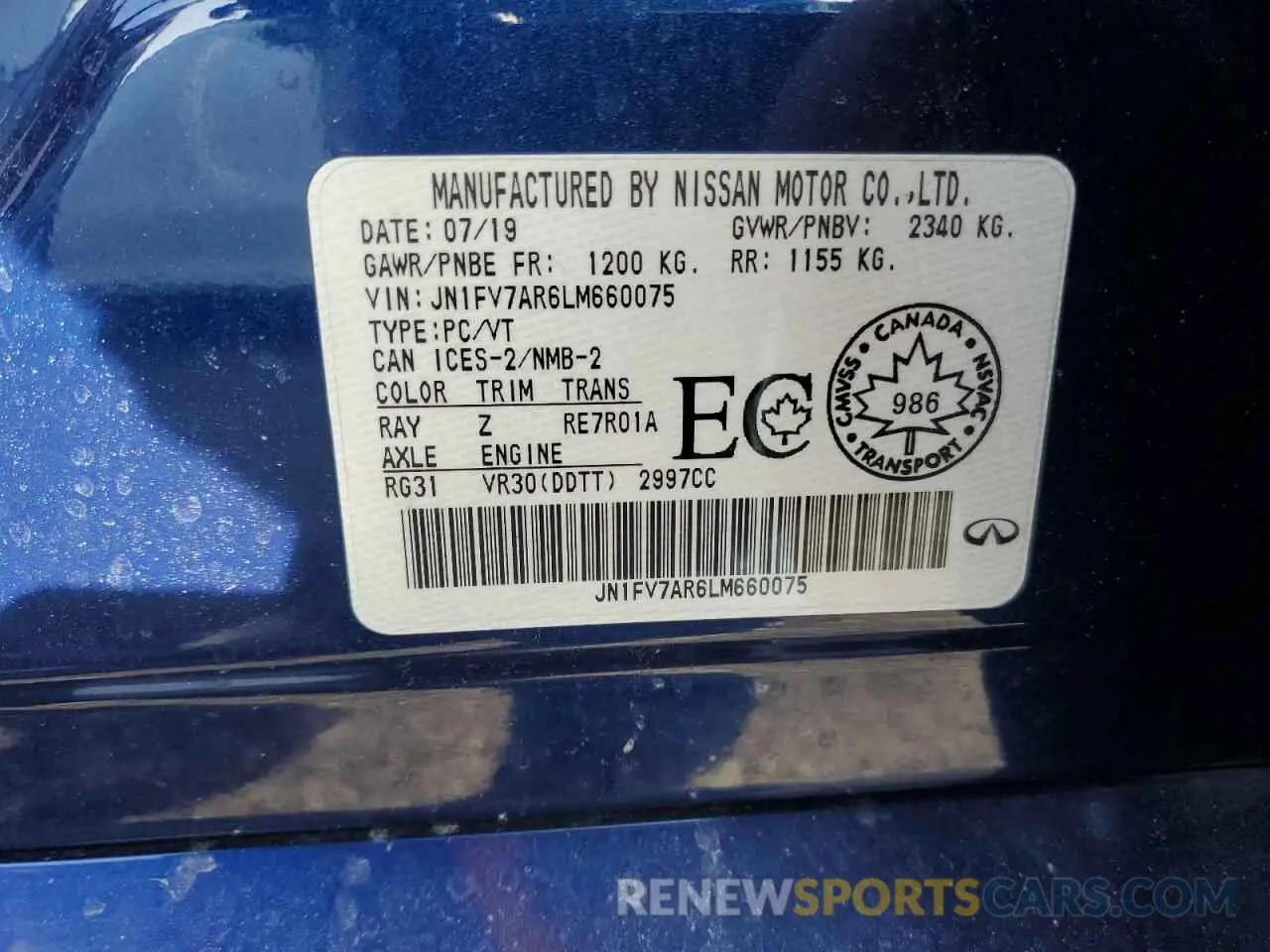 13 Photograph of a damaged car JN1FV7AR6LM660075 INFINITI Q50 2020