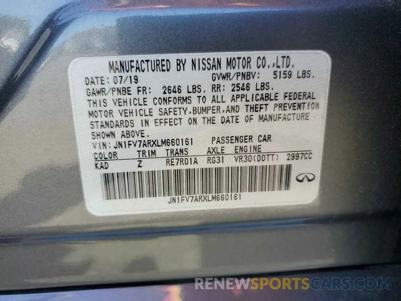 12 Photograph of a damaged car JN1FV7ARXLM660161 INFINITI Q50 2020