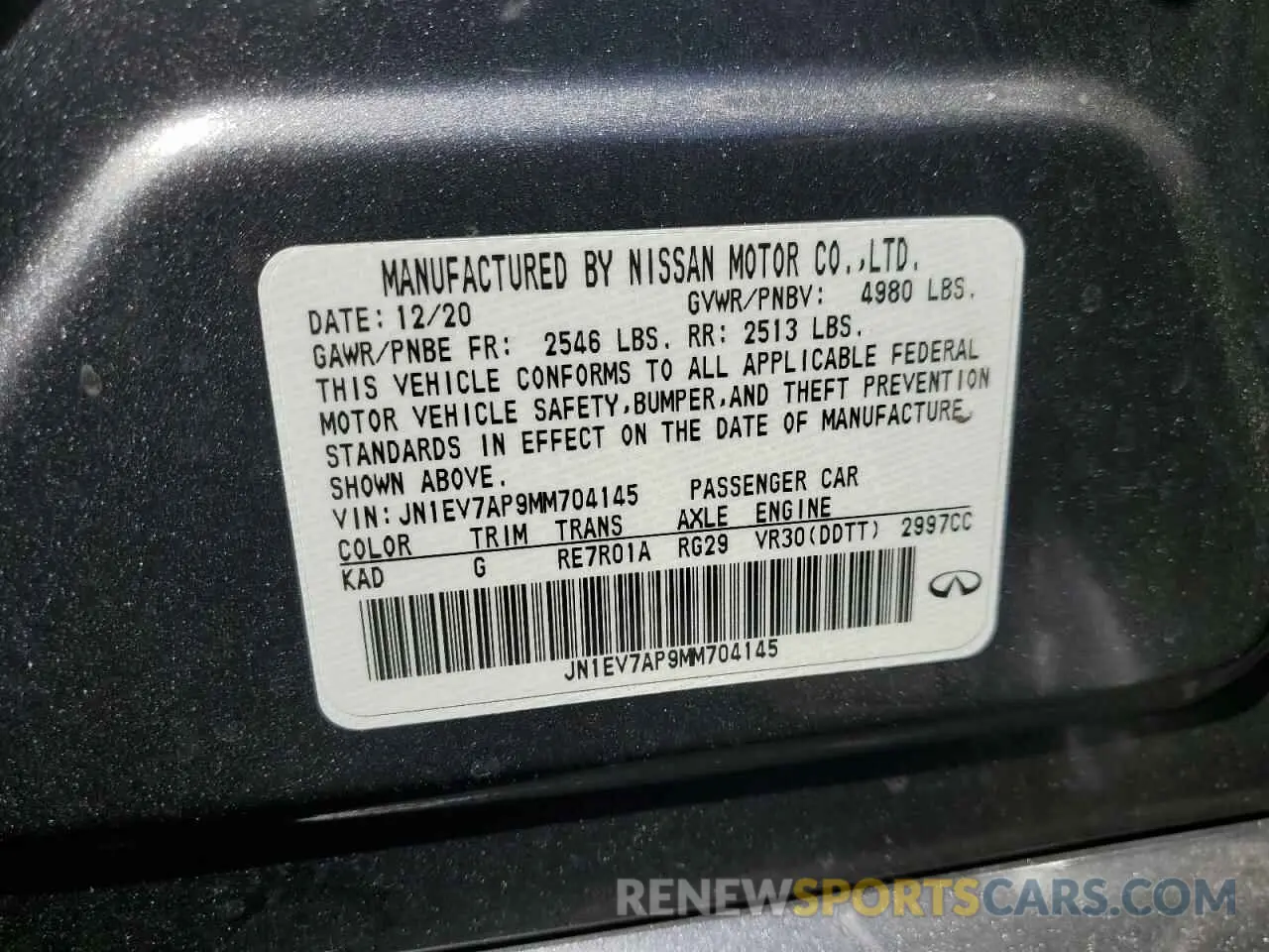 12 Photograph of a damaged car JN1EV7AP9MM704145 INFINITI Q50 2021