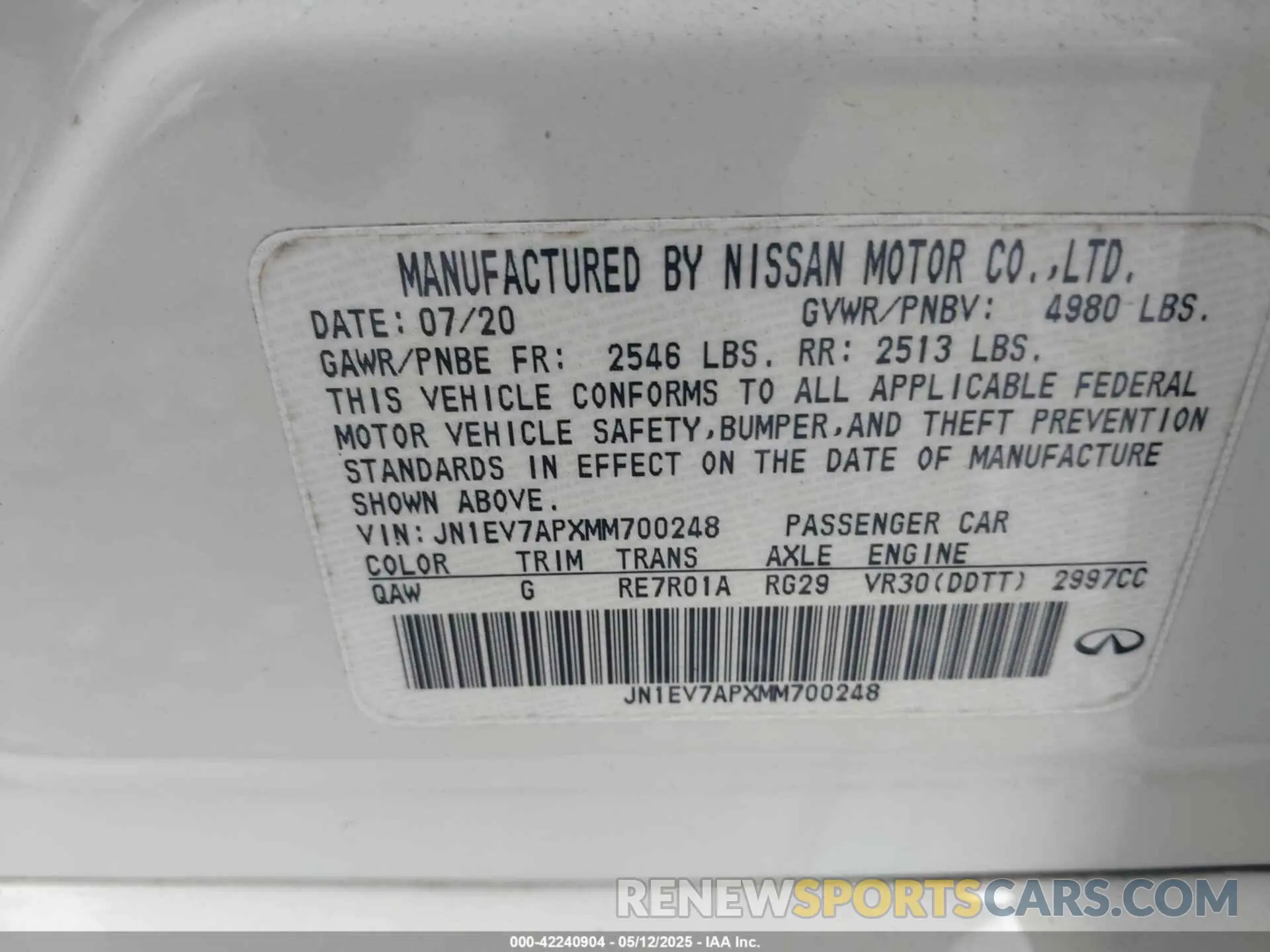 9 Photograph of a damaged car JN1EV7APXMM700248 INFINITI Q50 2021