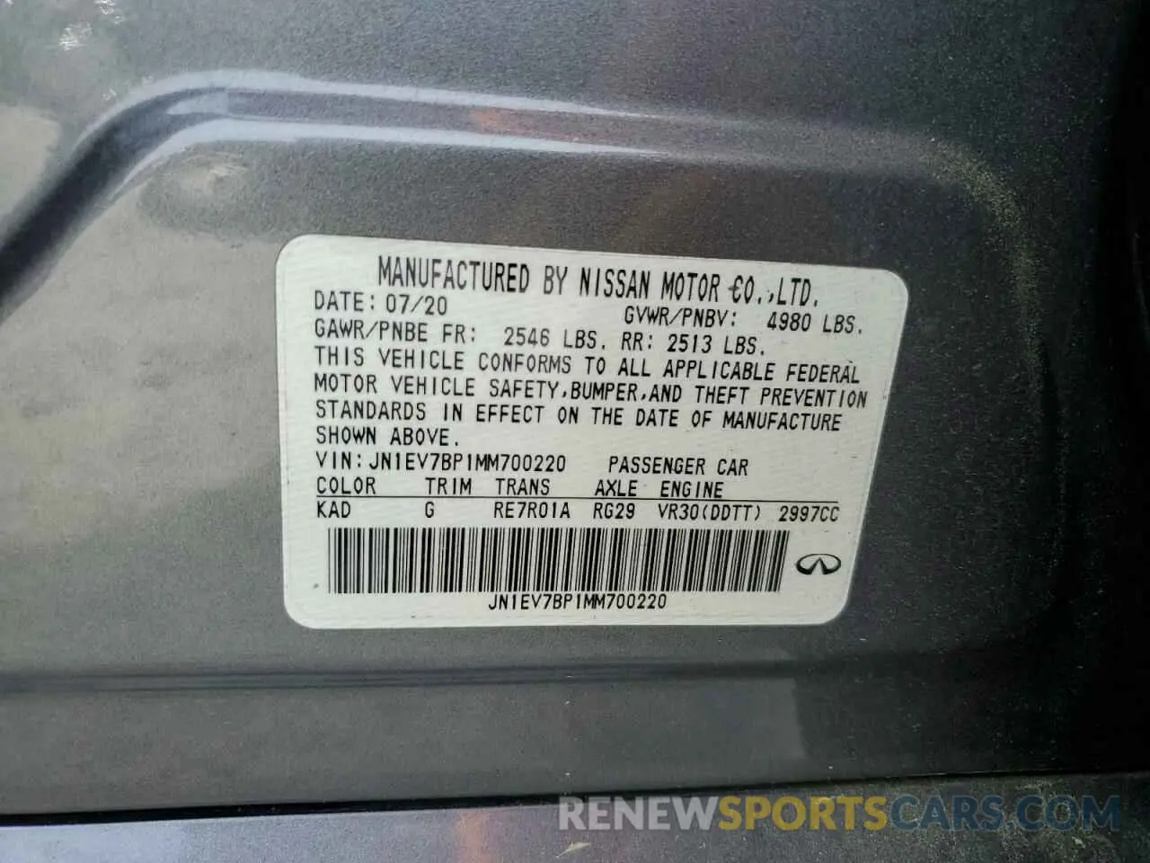 12 Photograph of a damaged car JN1EV7BP1MM700220 INFINITI Q50 2021