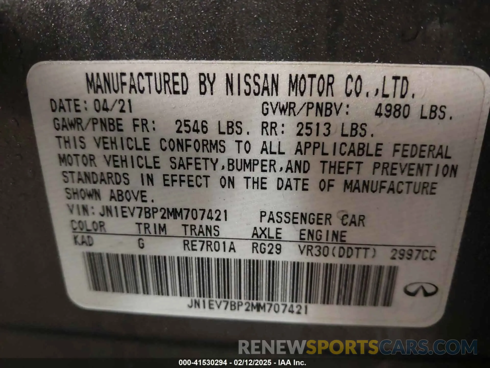 9 Photograph of a damaged car JN1EV7BP2MM707421 INFINITI Q50 2021