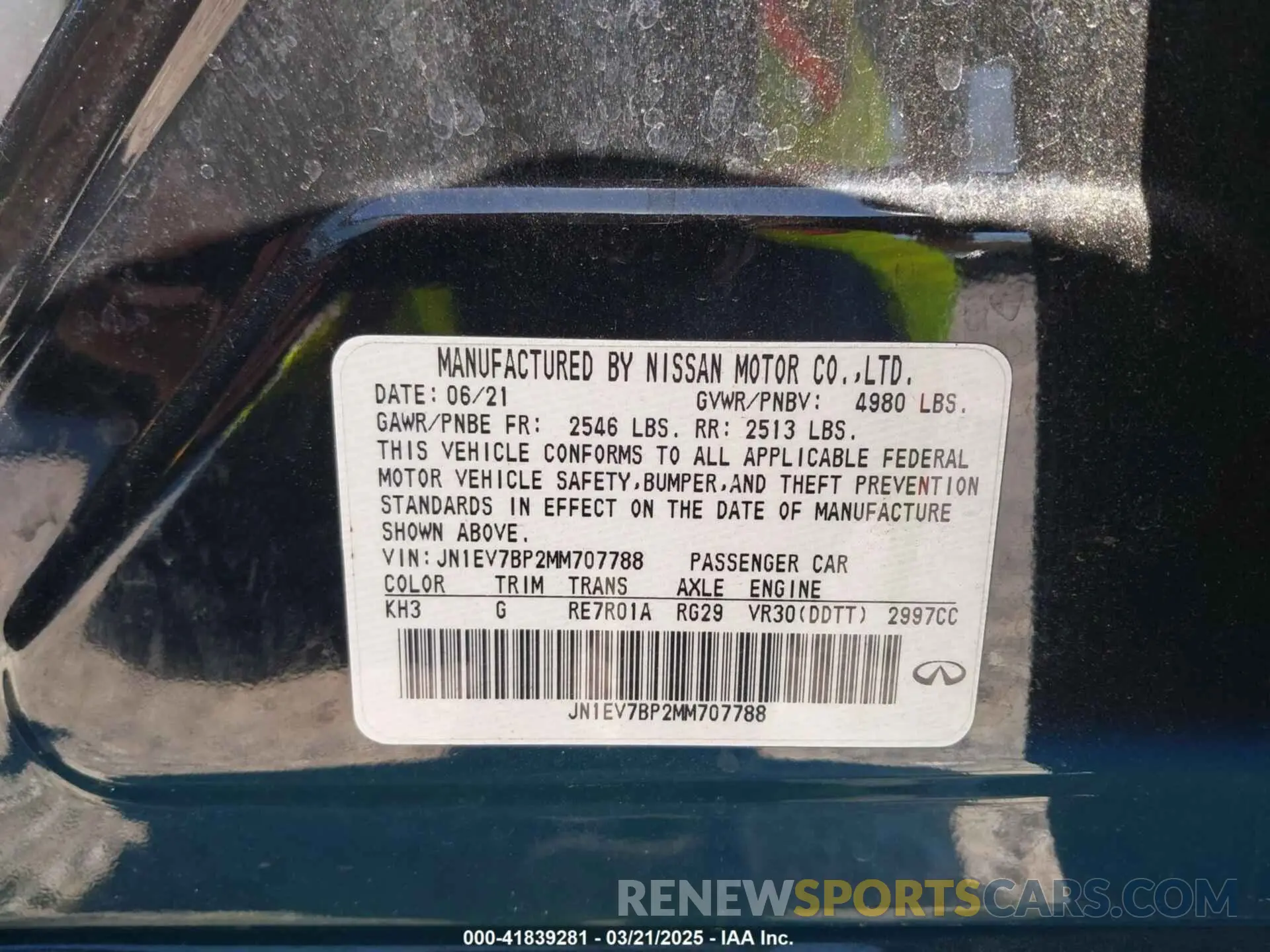 9 Photograph of a damaged car JN1EV7BP2MM707788 INFINITI Q50 2021