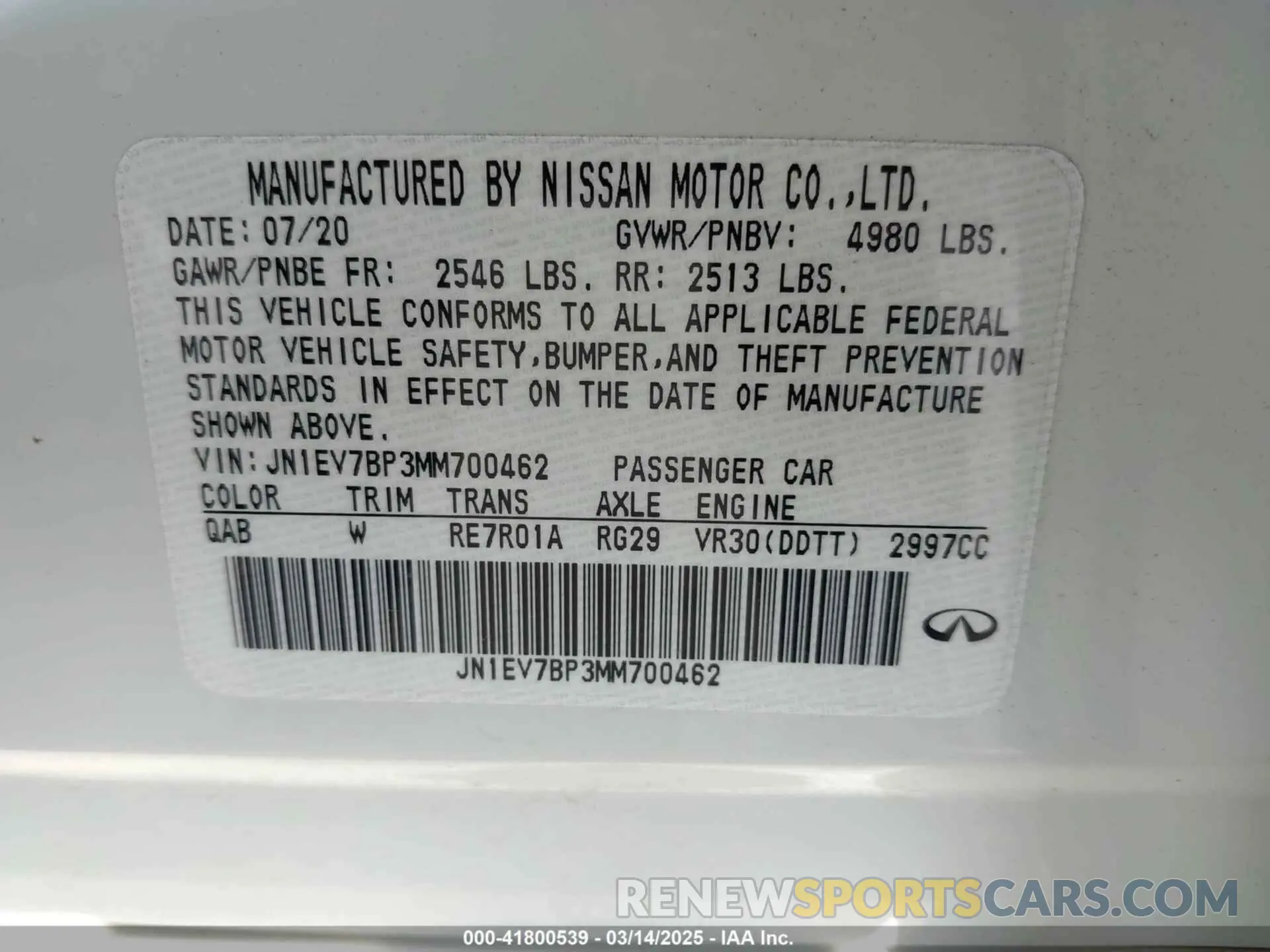 9 Photograph of a damaged car JN1EV7BP3MM700462 INFINITI Q50 2021