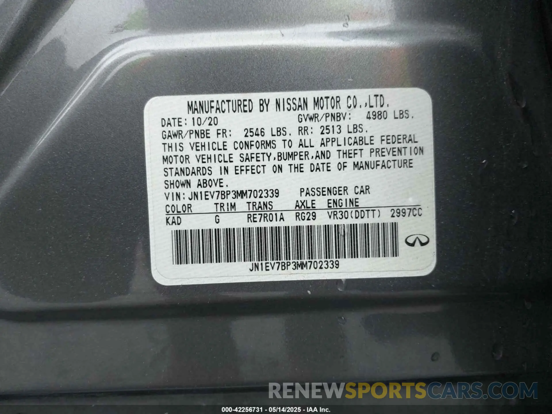 9 Photograph of a damaged car JN1EV7BP3MM702339 INFINITI Q50 2021