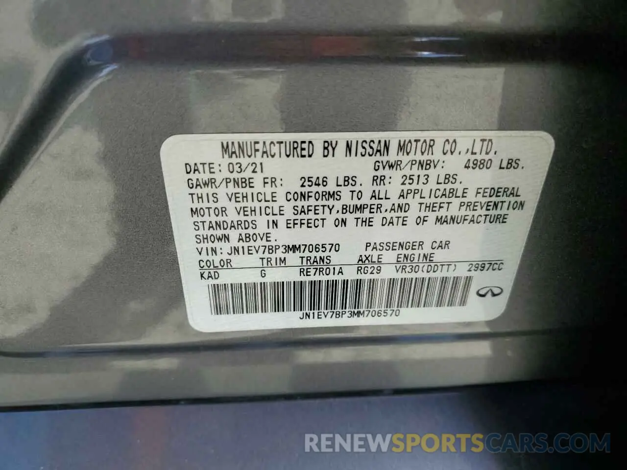13 Photograph of a damaged car JN1EV7BP3MM706570 INFINITI Q50 2021