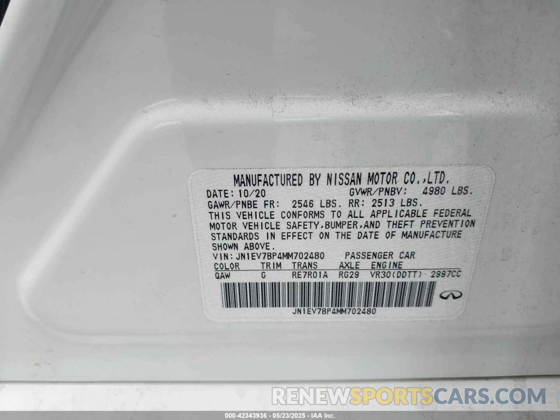 9 Photograph of a damaged car JN1EV7BP4MM702480 INFINITI Q50 2021