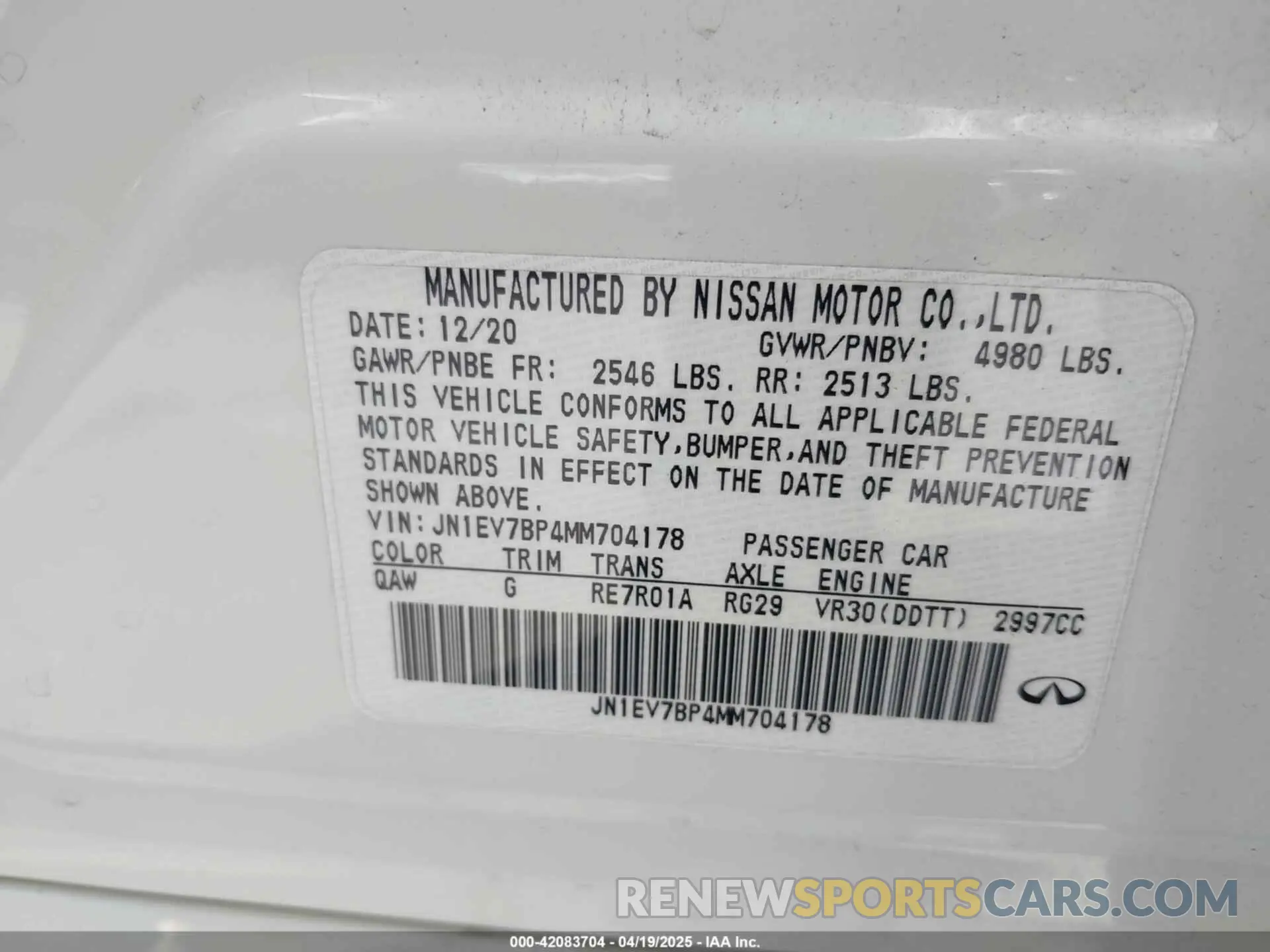 9 Photograph of a damaged car JN1EV7BP4MM704178 INFINITI Q50 2021