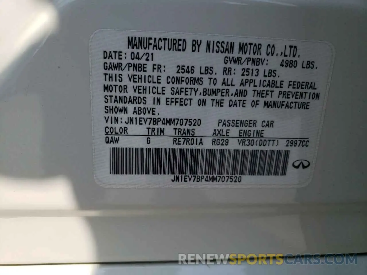 14 Photograph of a damaged car JN1EV7BP4MM707520 INFINITI Q50 2021