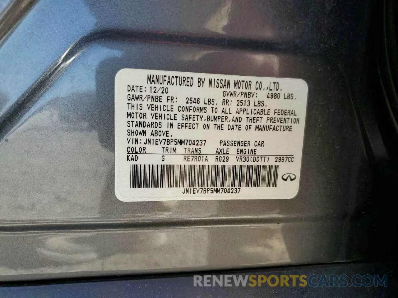 12 Photograph of a damaged car JN1EV7BP5MM704237 INFINITI Q50 2021