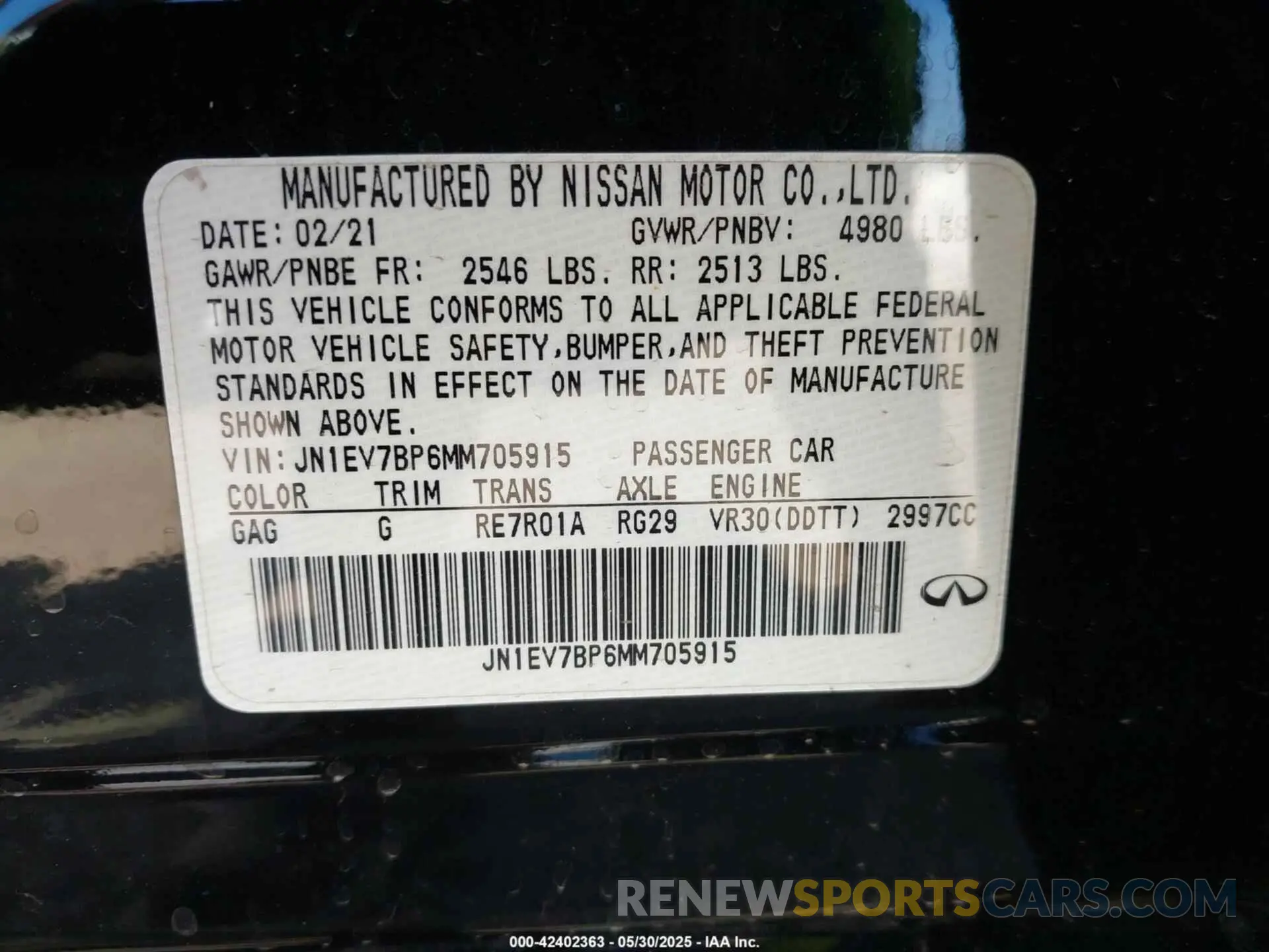 9 Photograph of a damaged car JN1EV7BP6MM705915 INFINITI Q50 2021