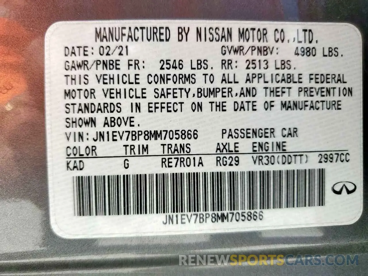 13 Photograph of a damaged car JN1EV7BP8MM705866 INFINITI Q50 2021