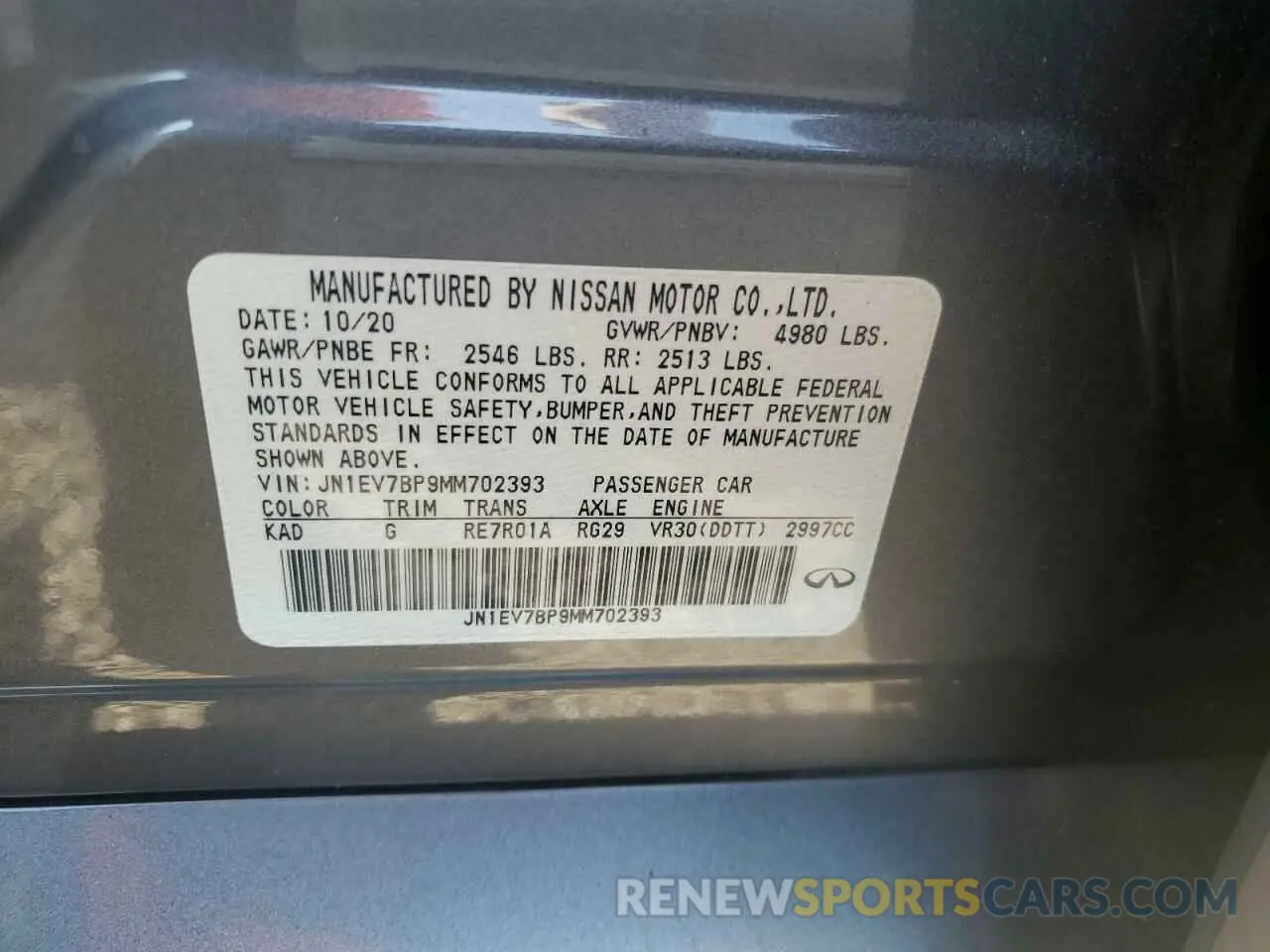12 Photograph of a damaged car JN1EV7BP9MM702393 INFINITI Q50 2021