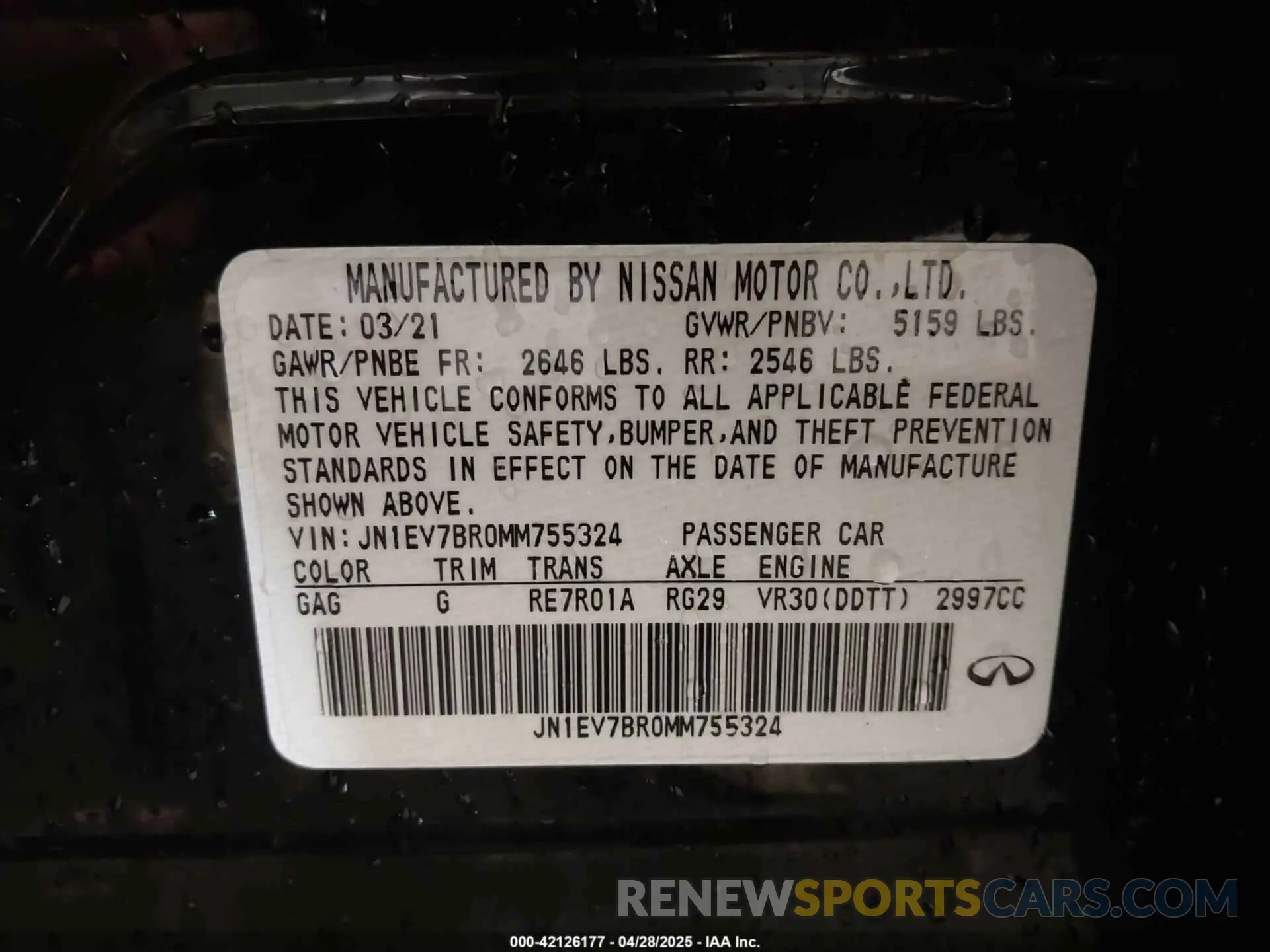 9 Photograph of a damaged car JN1EV7BR0MM755324 INFINITI Q50 2021
