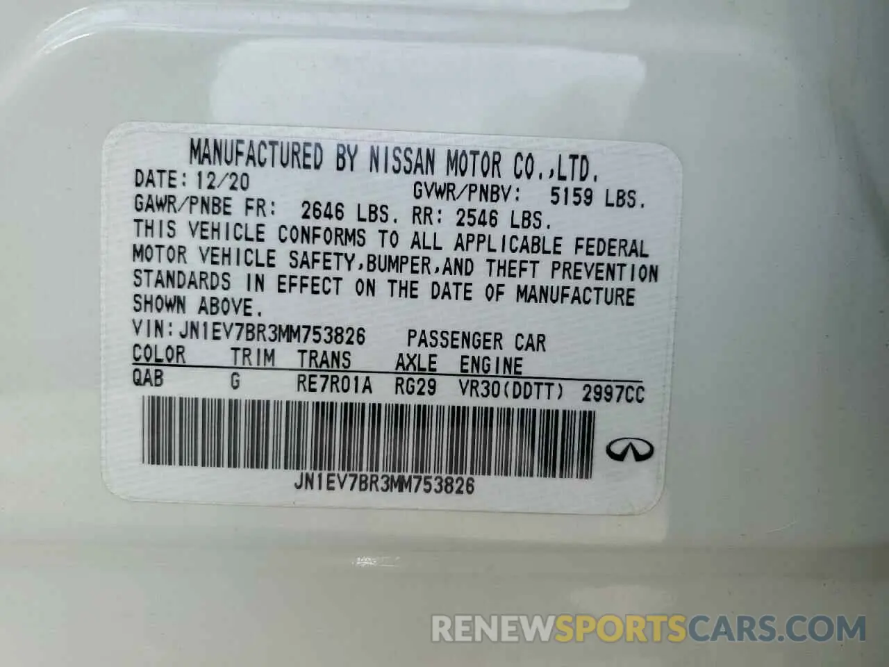 12 Photograph of a damaged car JN1EV7BR3MM753826 INFINITI Q50 2021