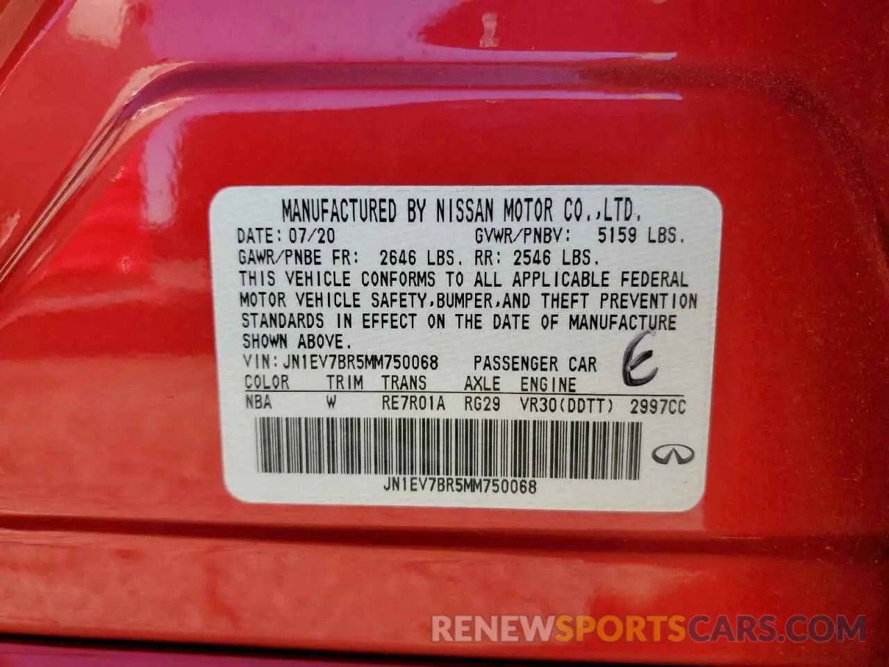 12 Photograph of a damaged car JN1EV7BR5MM750068 INFINITI Q50 2021