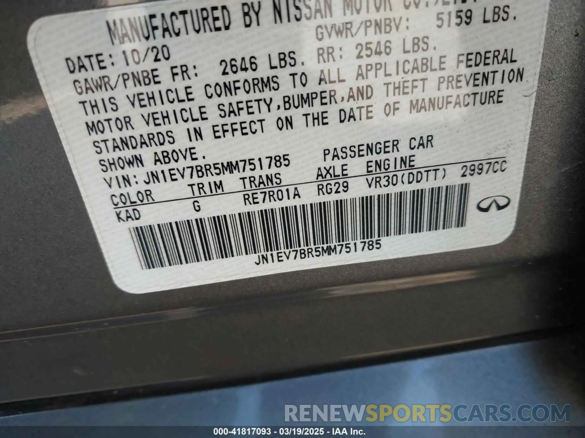 9 Photograph of a damaged car JN1EV7BR5MM751785 INFINITI Q50 2021