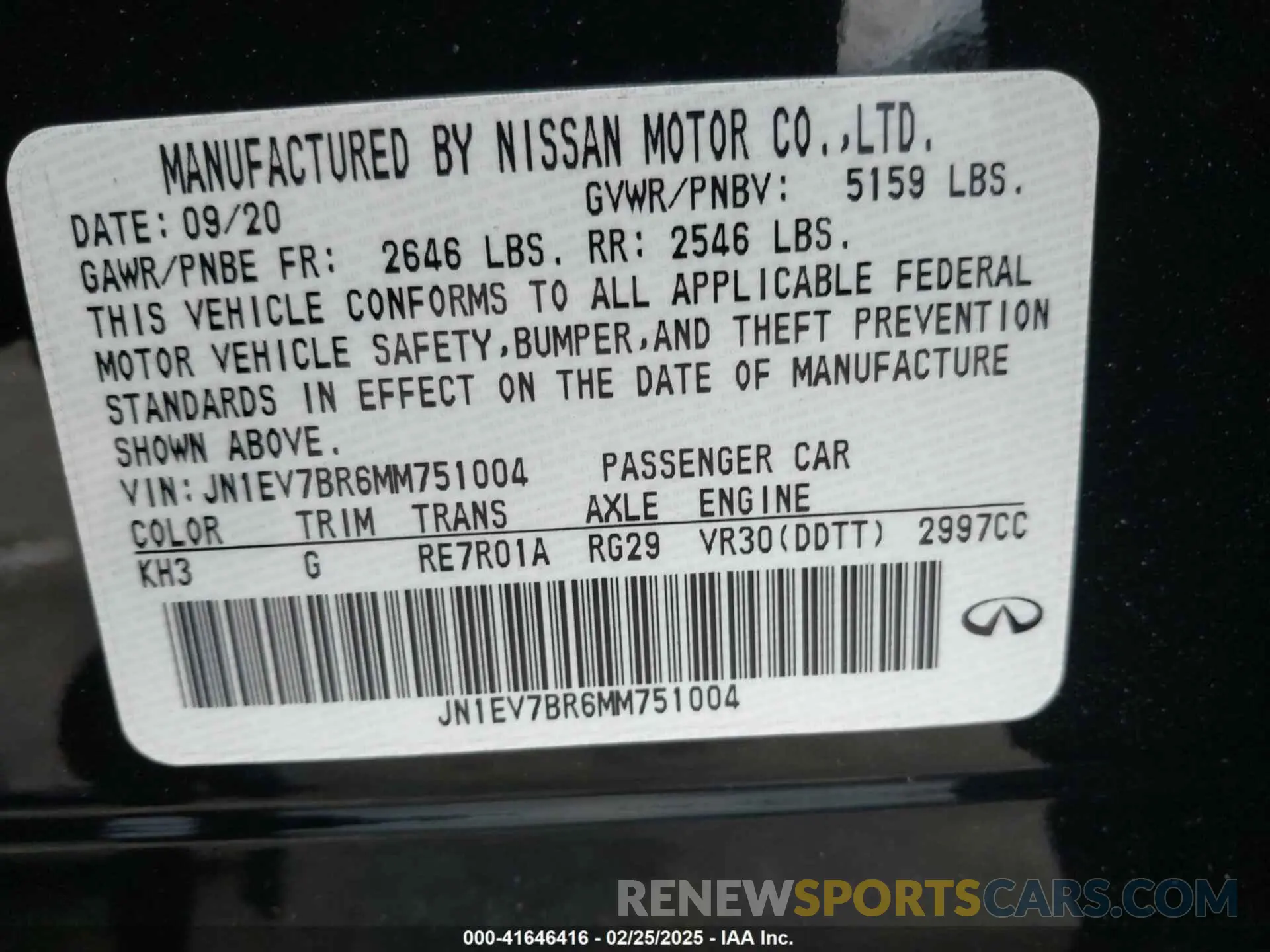 9 Photograph of a damaged car JN1EV7BR6MM751004 INFINITI Q50 2021