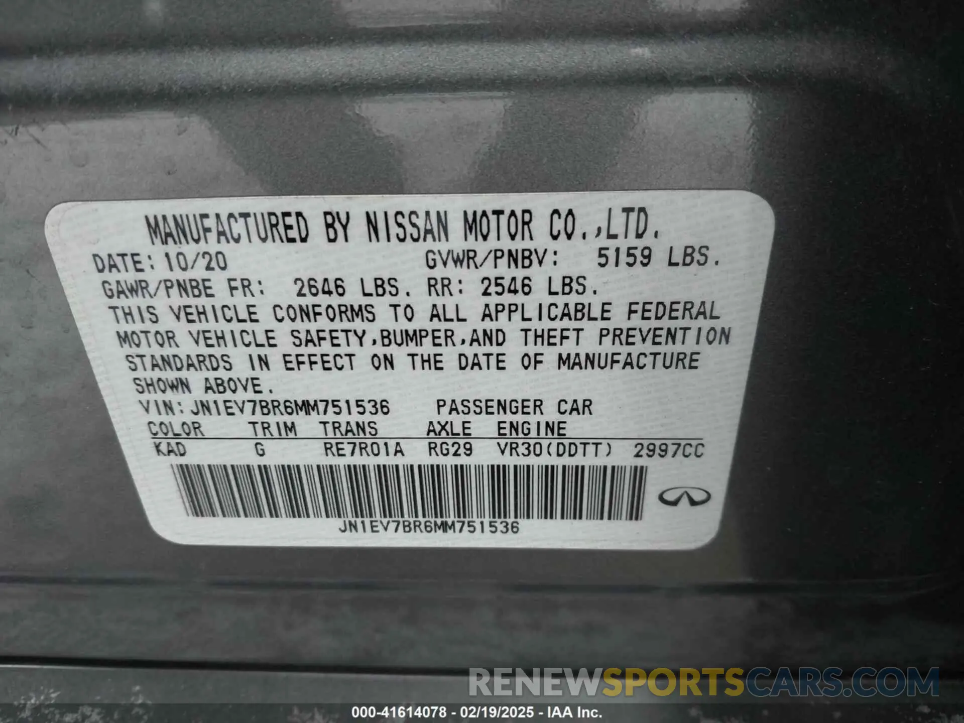 9 Photograph of a damaged car JN1EV7BR6MM751536 INFINITI Q50 2021