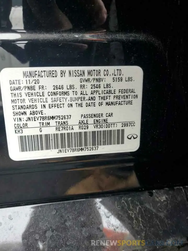 12 Photograph of a damaged car JN1EV7BR6MM752637 INFINITI Q50 2021
