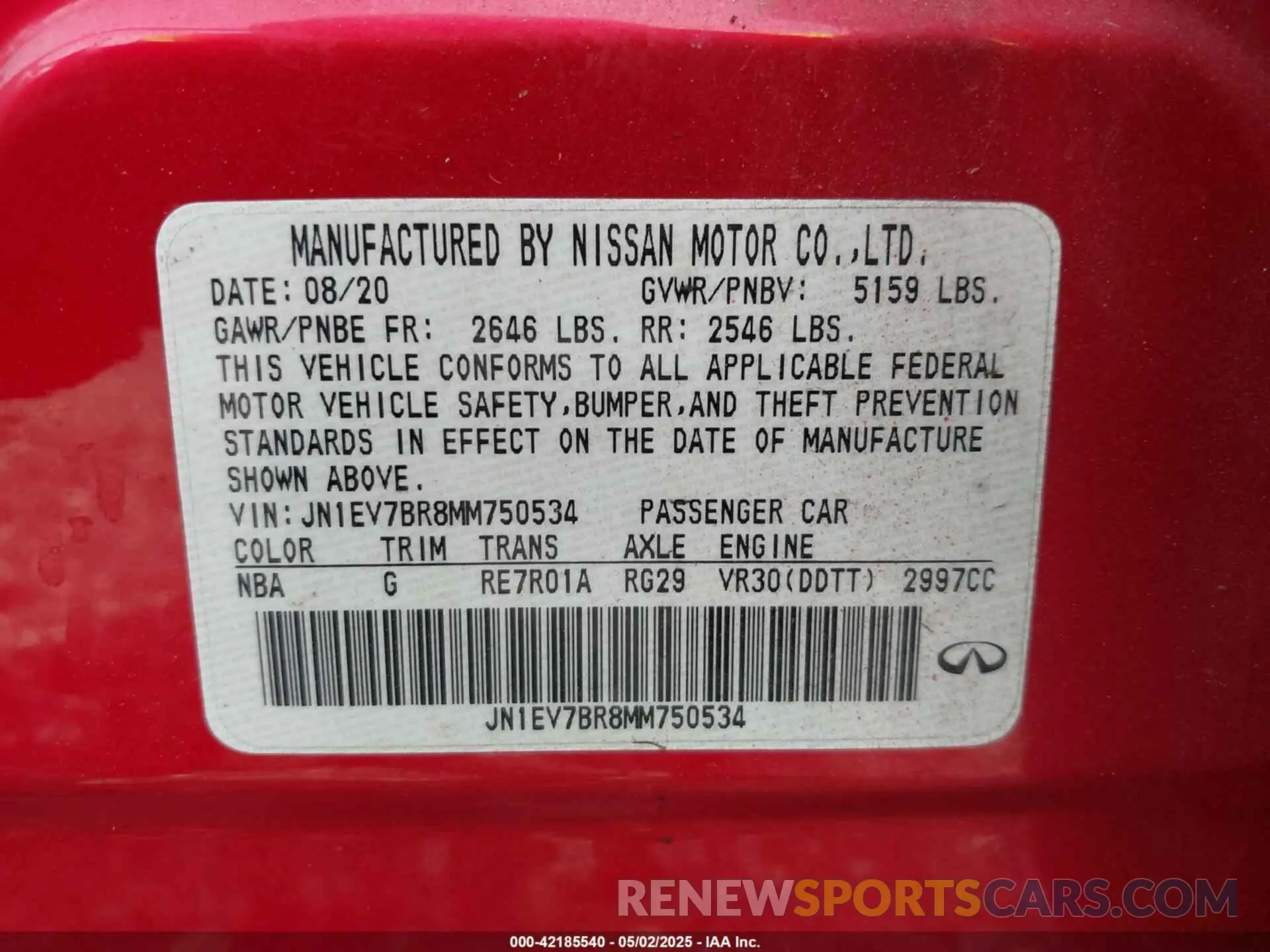 9 Photograph of a damaged car JN1EV7BR8MM750534 INFINITI Q50 2021