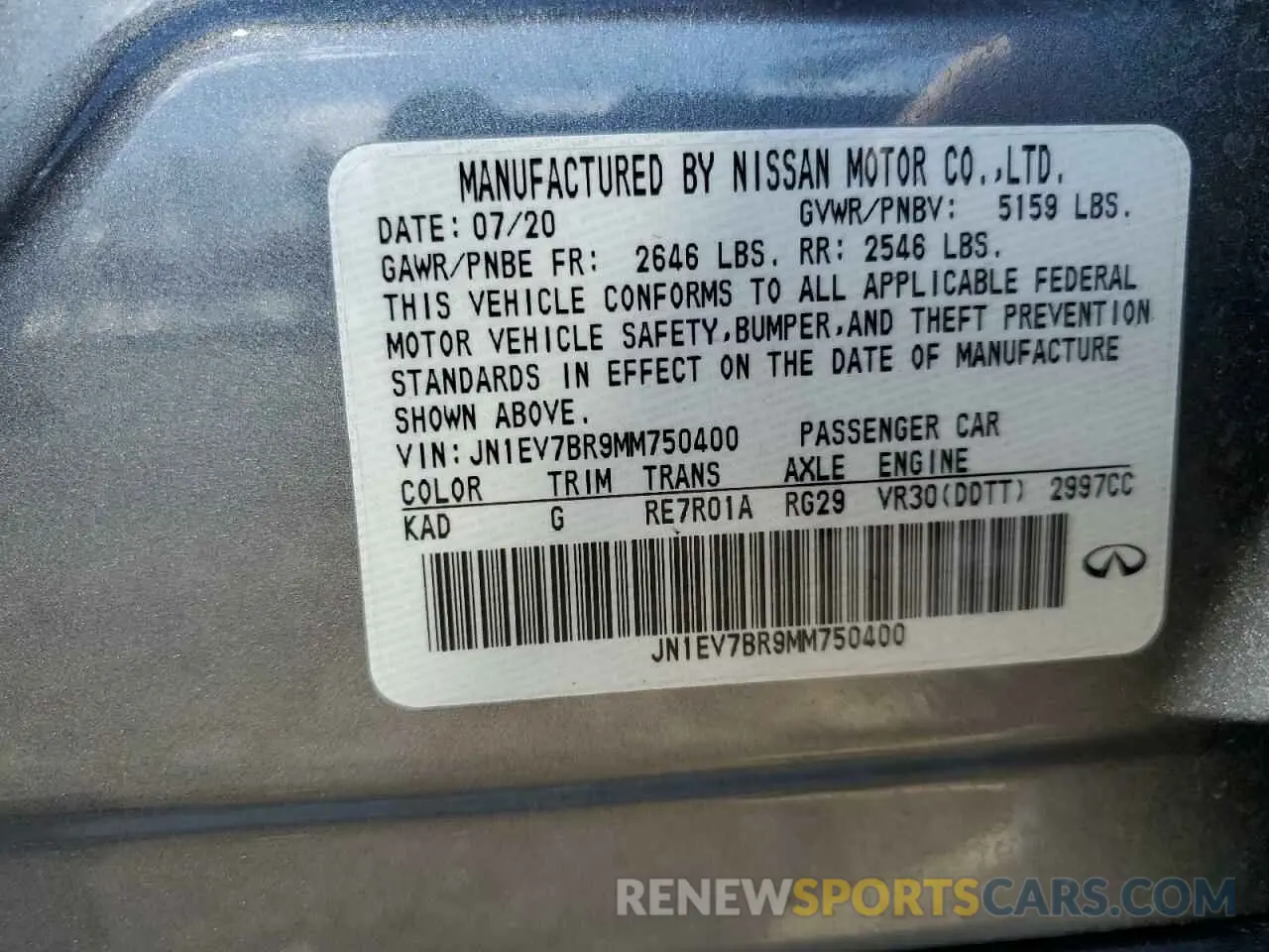 12 Photograph of a damaged car JN1EV7BR9MM750400 INFINITI Q50 2021