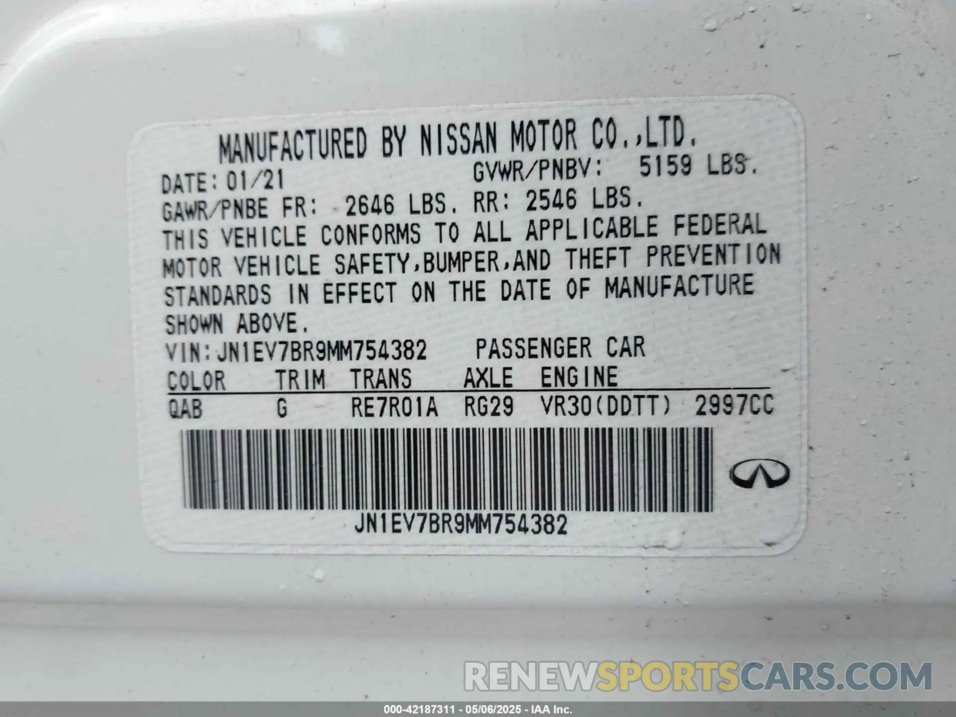 9 Photograph of a damaged car JN1EV7BR9MM754382 INFINITI Q50 2021