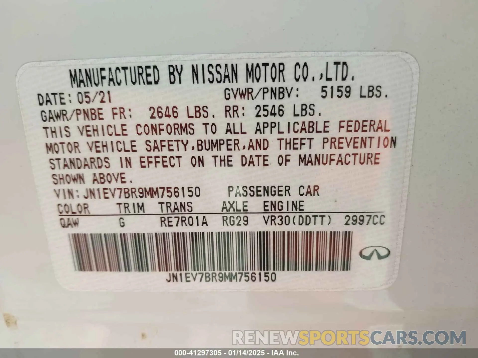 9 Photograph of a damaged car JN1EV7BR9MM756150 INFINITI Q50 2021