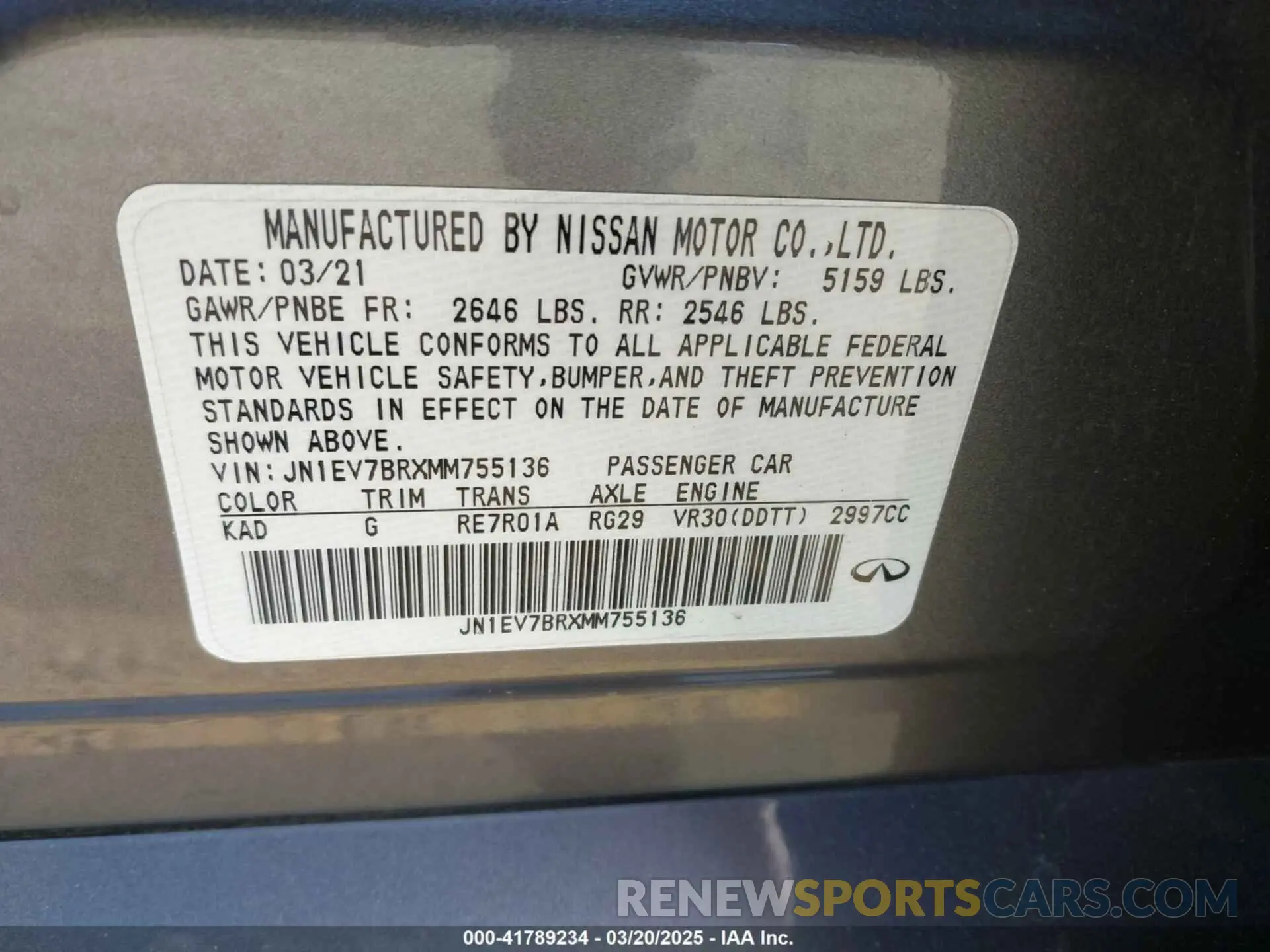 9 Photograph of a damaged car JN1EV7BRXMM755136 INFINITI Q50 2021