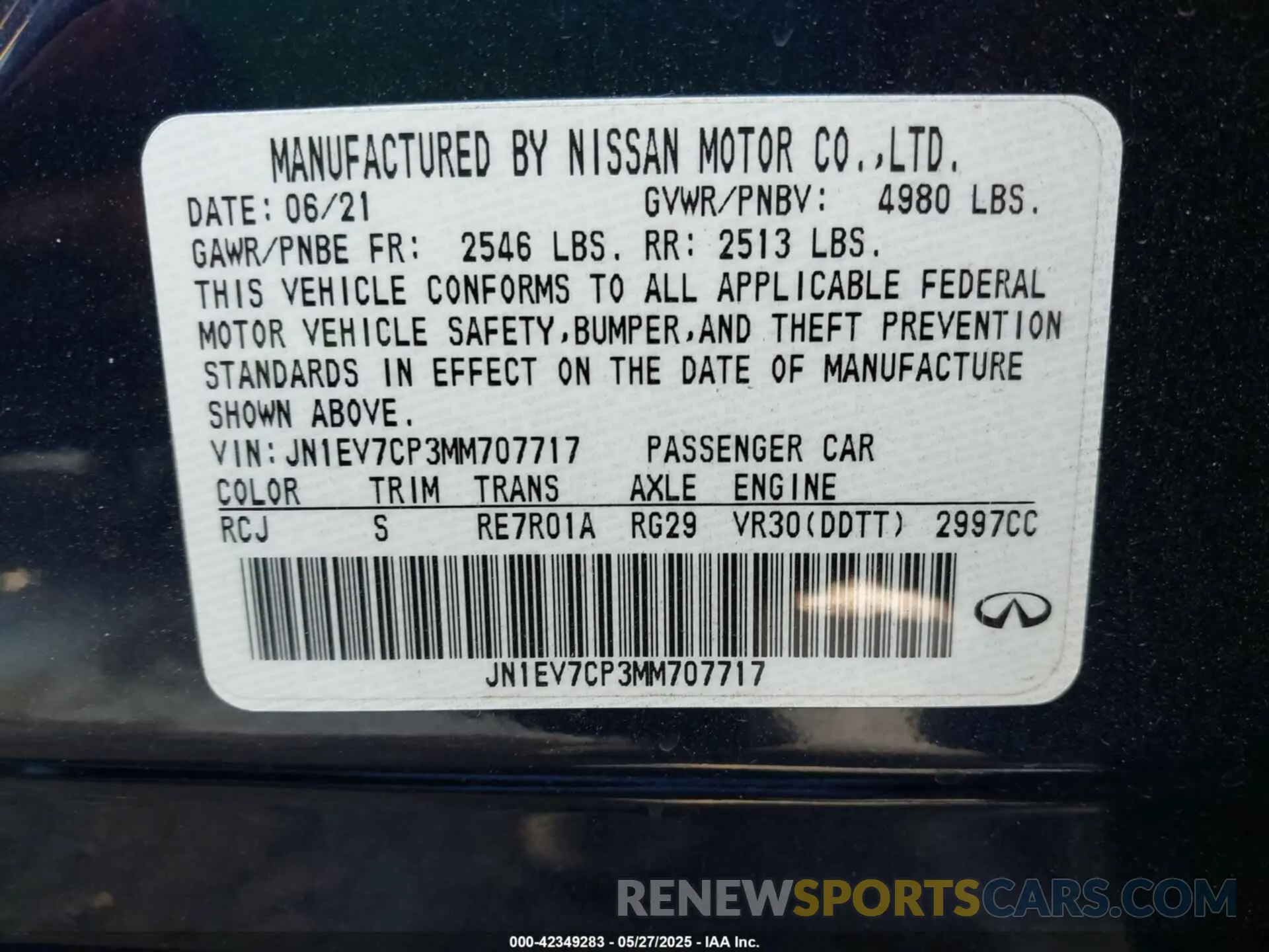 9 Photograph of a damaged car JN1EV7CP3MM707717 INFINITI Q50 2021