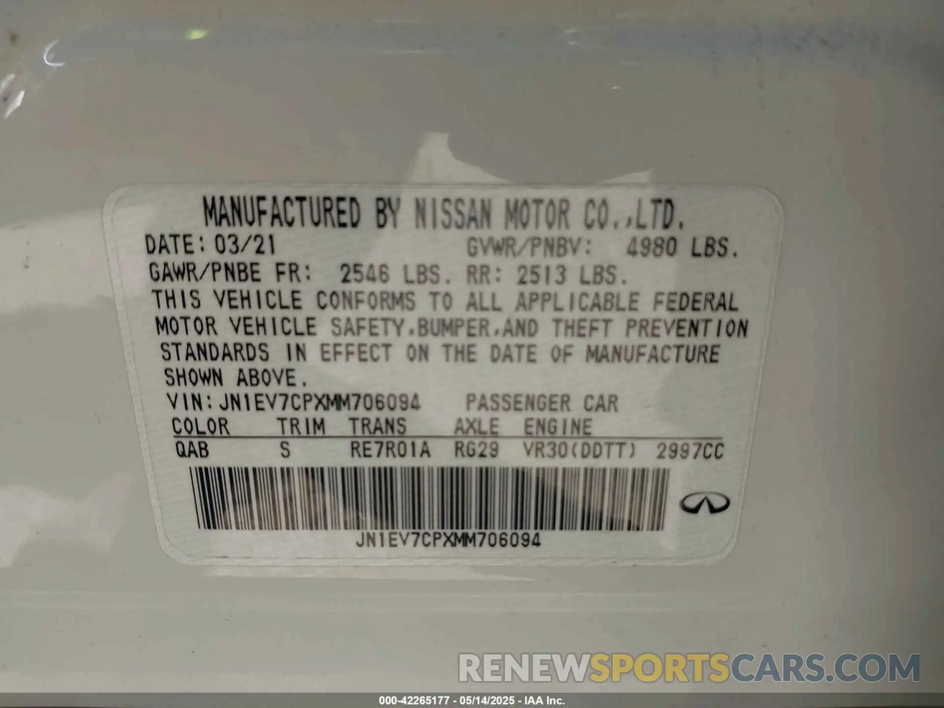 9 Photograph of a damaged car JN1EV7CPXMM706094 INFINITI Q50 2021
