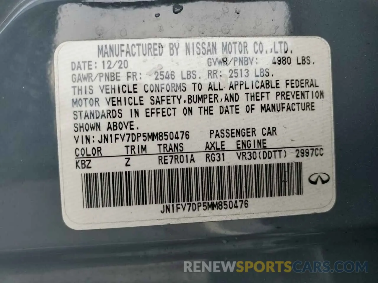 12 Photograph of a damaged car JN1FV7DP5MM850476 INFINITI Q50 2021