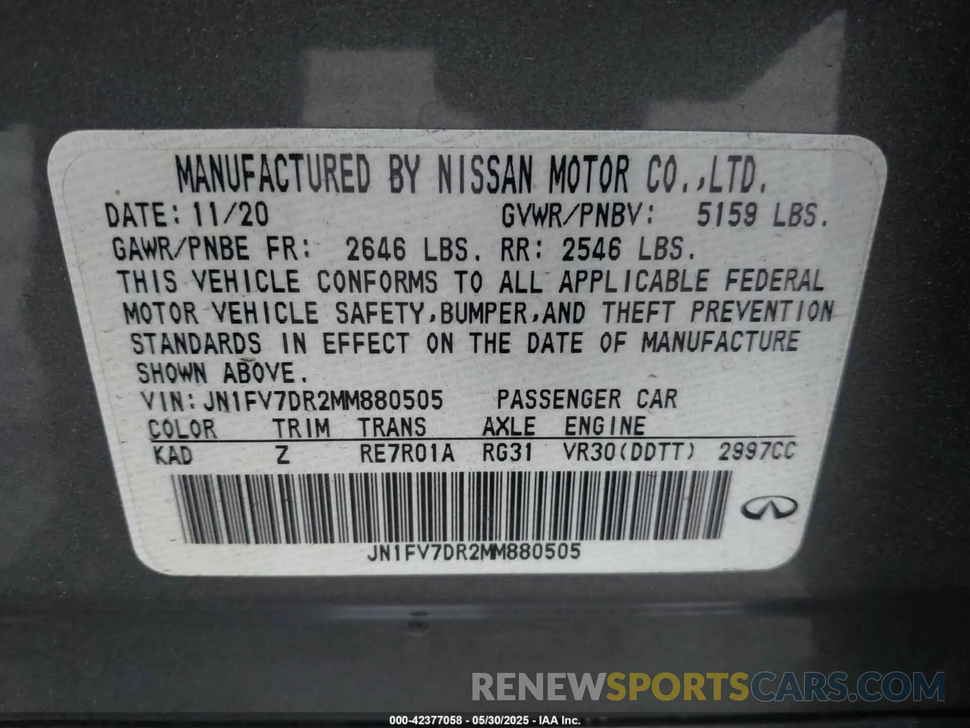 9 Photograph of a damaged car JN1FV7DR2MM880505 INFINITI Q50 2021