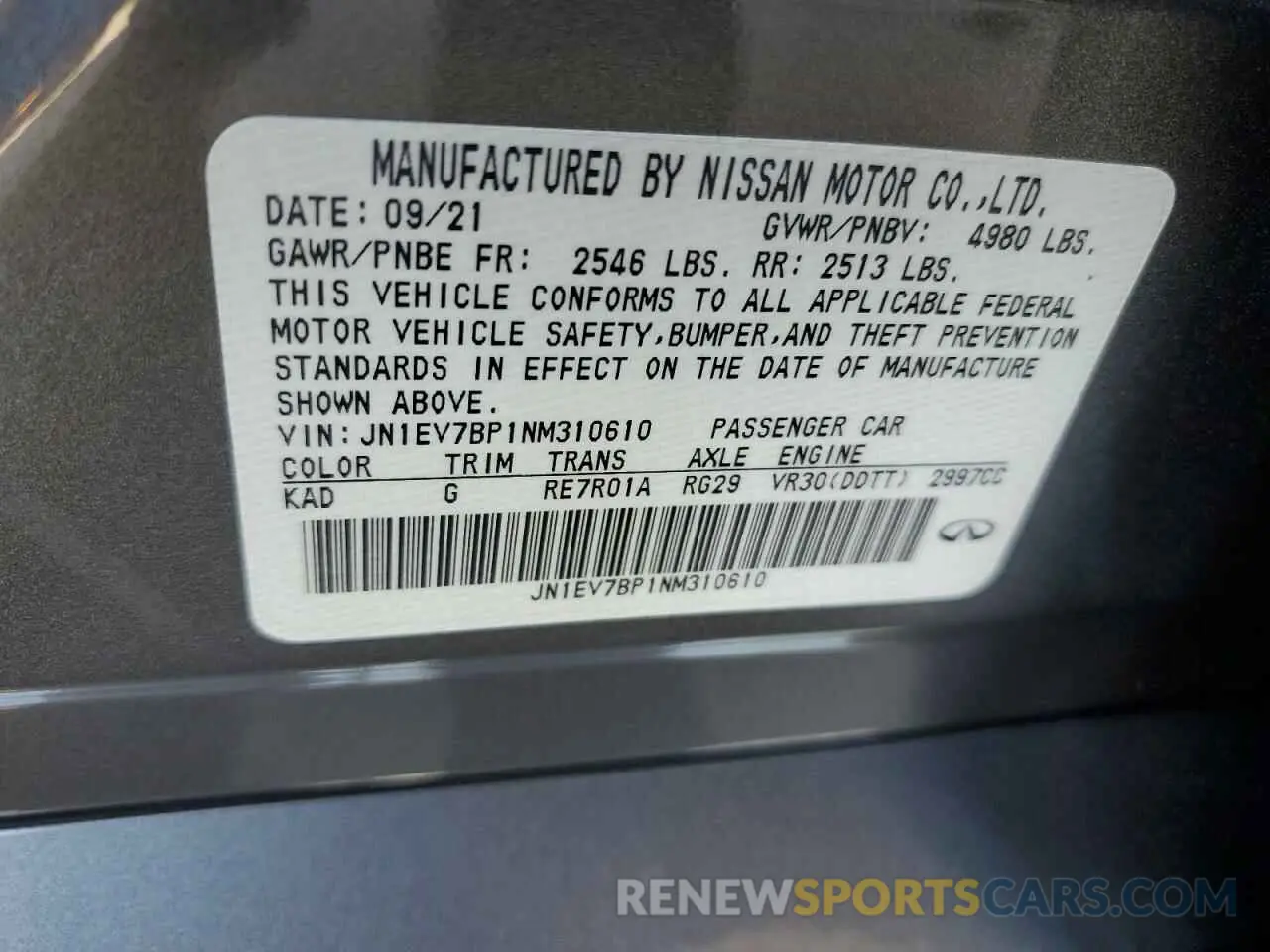 15 Photograph of a damaged car JN1EV7BP1NM310610 INFINITI Q50 2022