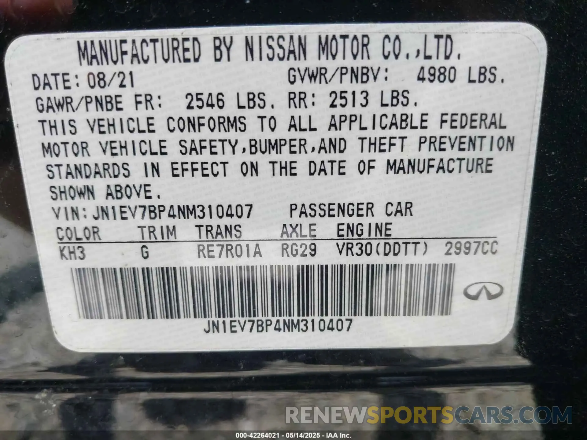 9 Photograph of a damaged car JN1EV7BP4NM310407 INFINITI Q50 2022