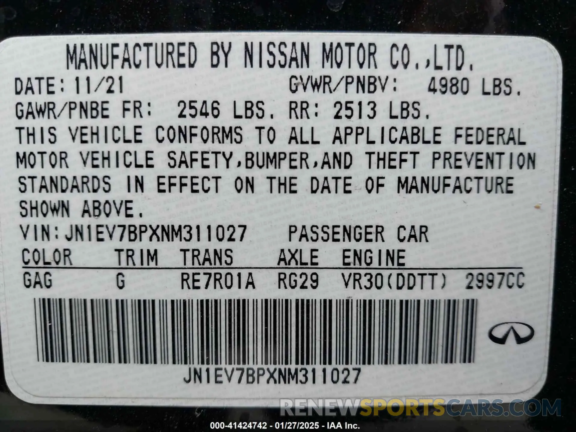 9 Photograph of a damaged car JN1EV7BPXNM311027 INFINITI Q50 2022