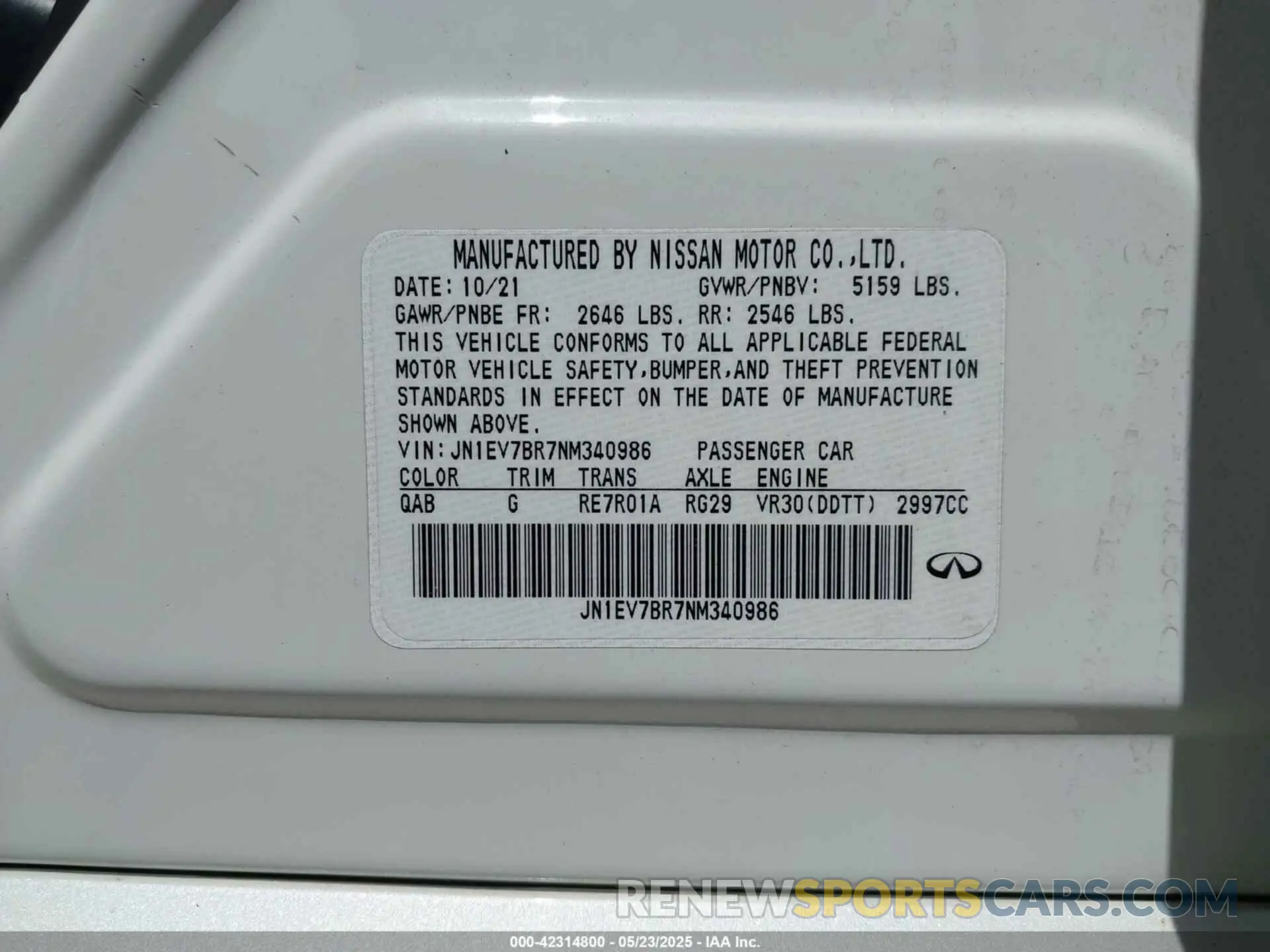 9 Photograph of a damaged car JN1EV7BR7NM340986 INFINITI Q50 2022