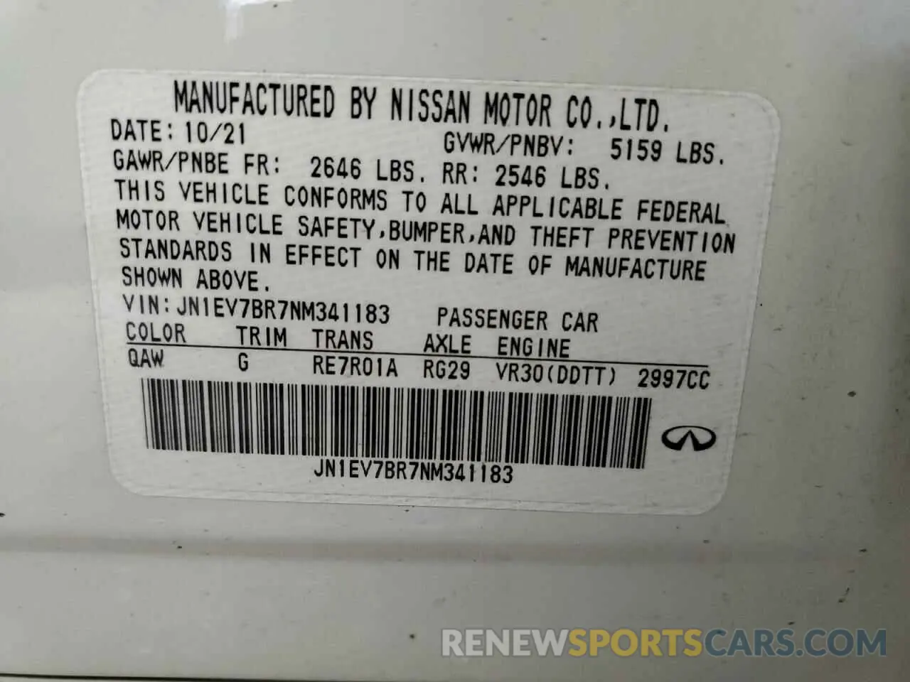 12 Photograph of a damaged car JN1EV7BR7NM341183 INFINITI Q50 2022