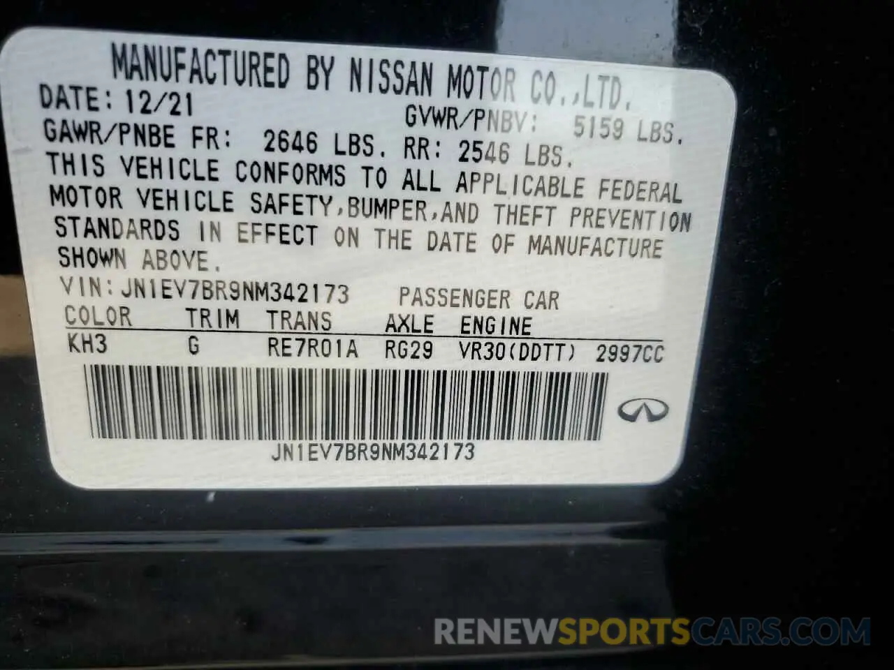 12 Photograph of a damaged car JN1EV7BR9NM342173 INFINITI Q50 2022