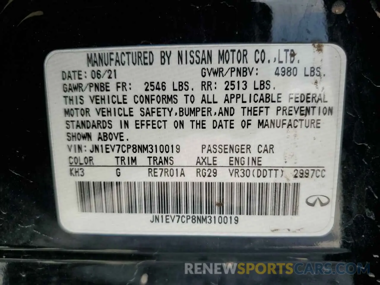 13 Photograph of a damaged car JN1EV7CP8NM310019 INFINITI Q50 2022
