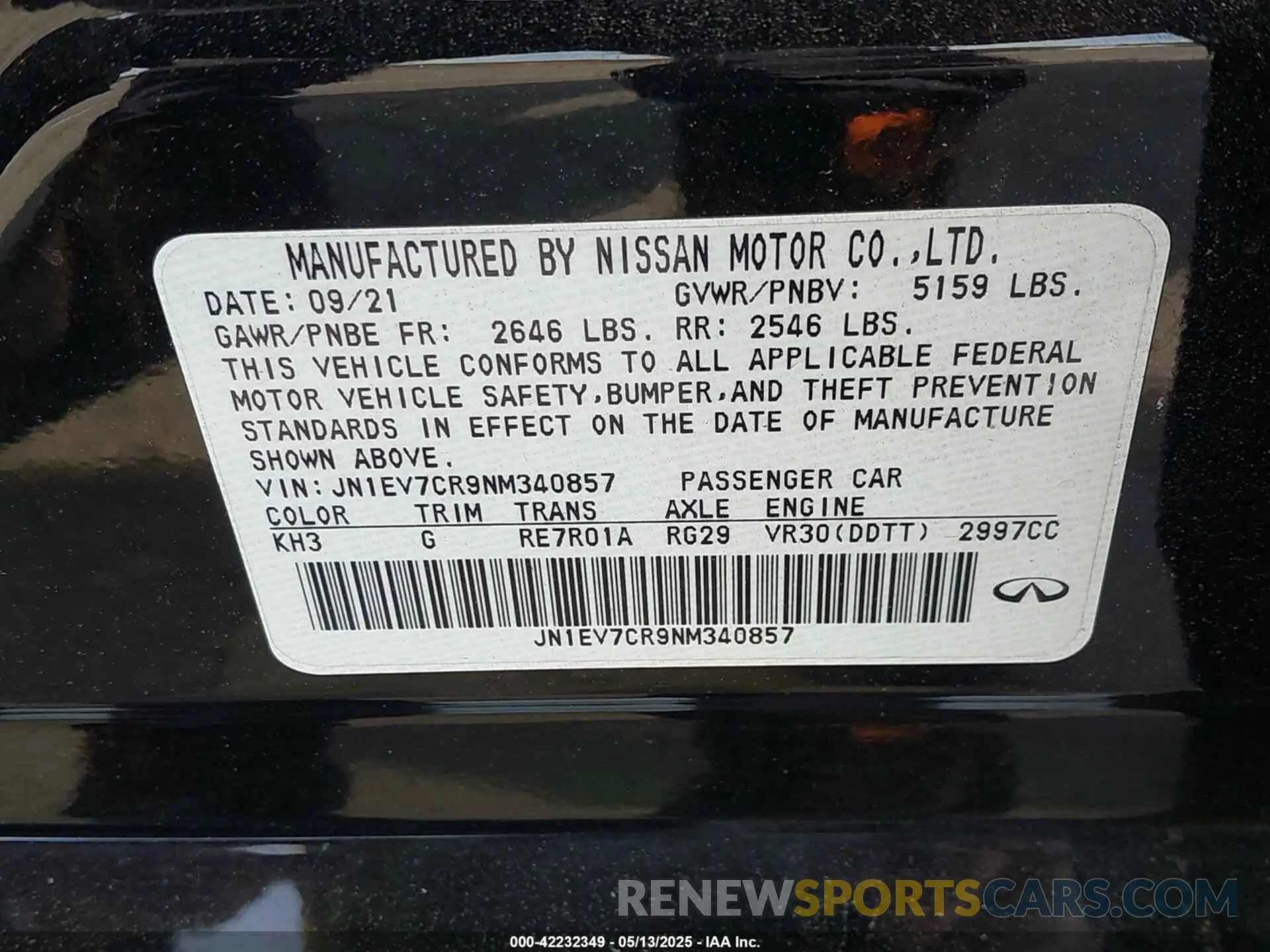 9 Photograph of a damaged car JN1EV7CR9NM340857 INFINITI Q50 2022