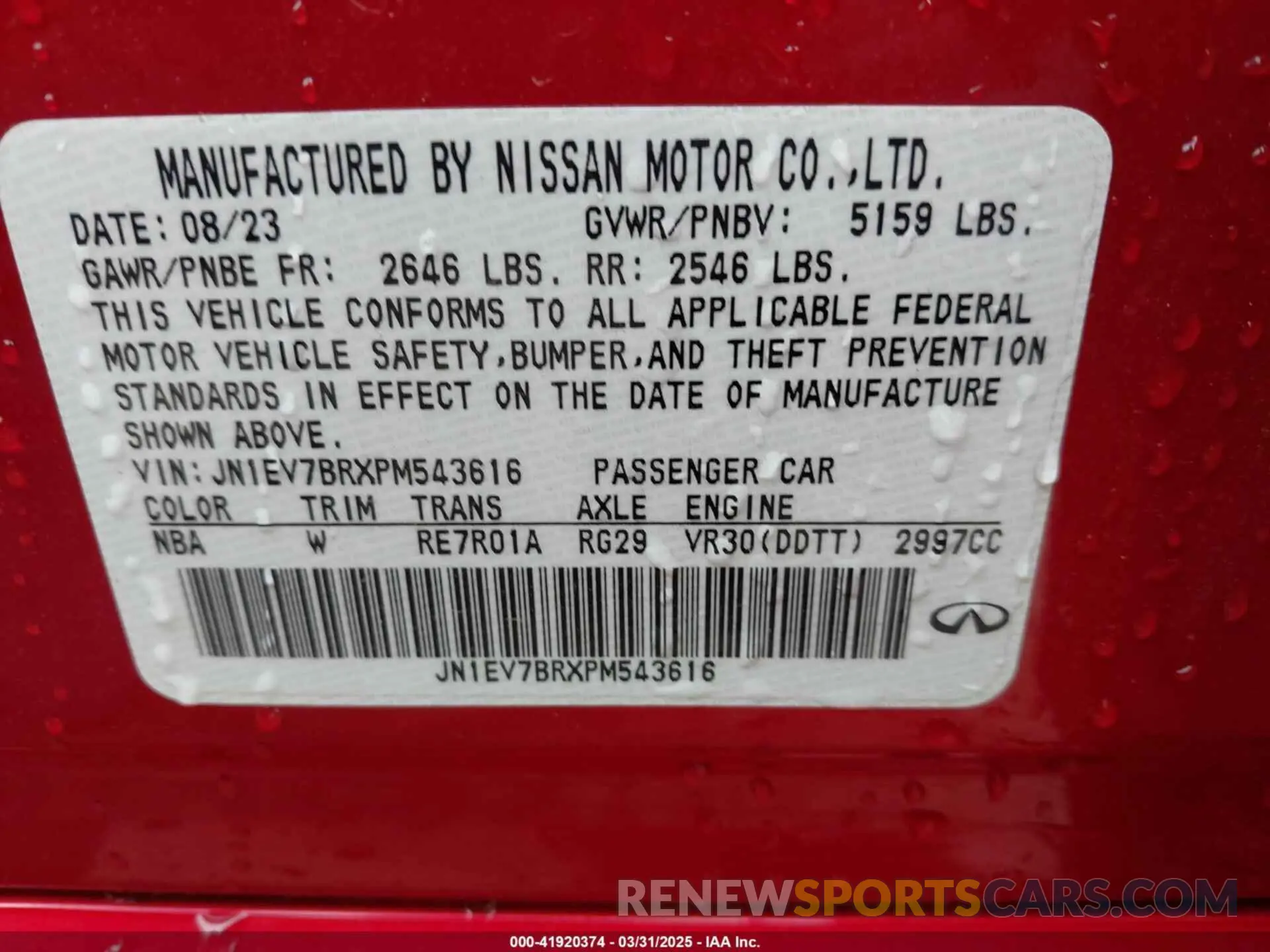 9 Photograph of a damaged car JN1EV7BRXPM543616 INFINITI Q50 2023