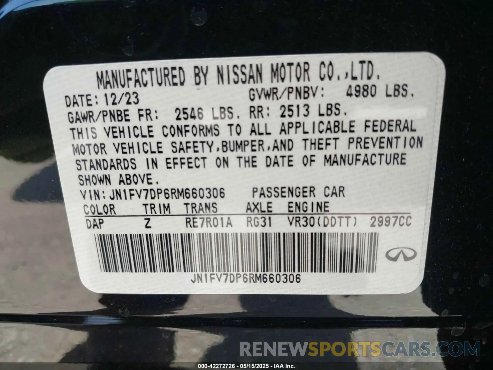 9 Photograph of a damaged car JN1FV7DP6RM660306 INFINITI Q50 2024