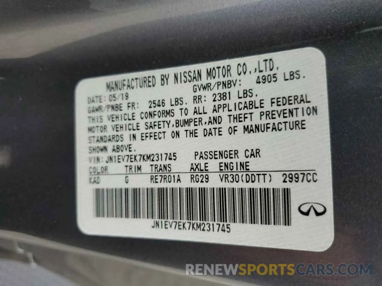 14 Photograph of a damaged car JN1EV7EK7KM231745 INFINITI Q60 2019
