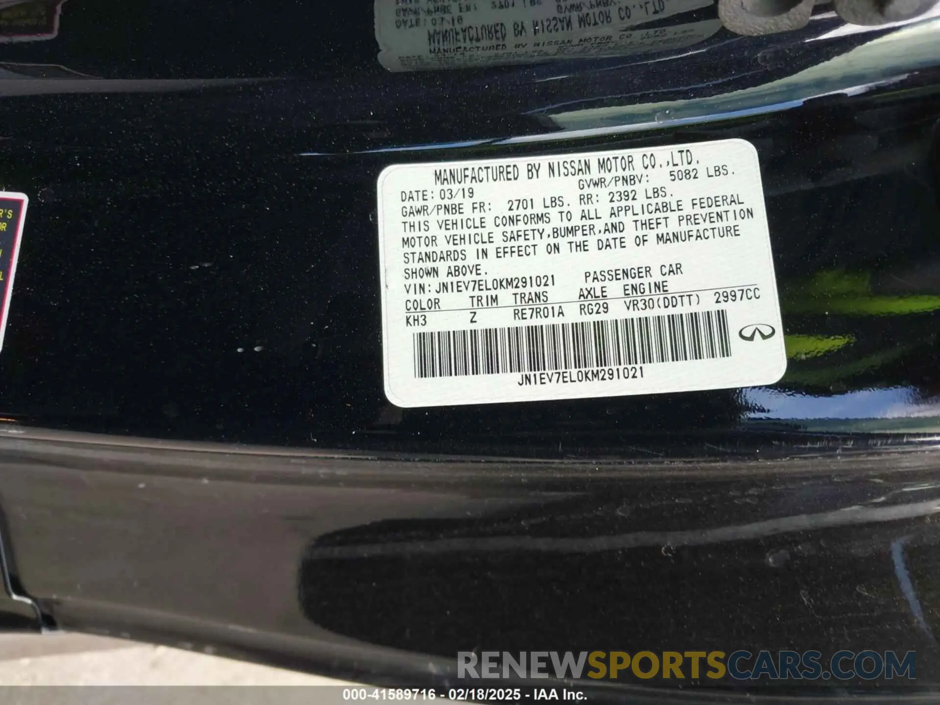 9 Photograph of a damaged car JN1EV7EL0KM291021 INFINITI Q60 2019