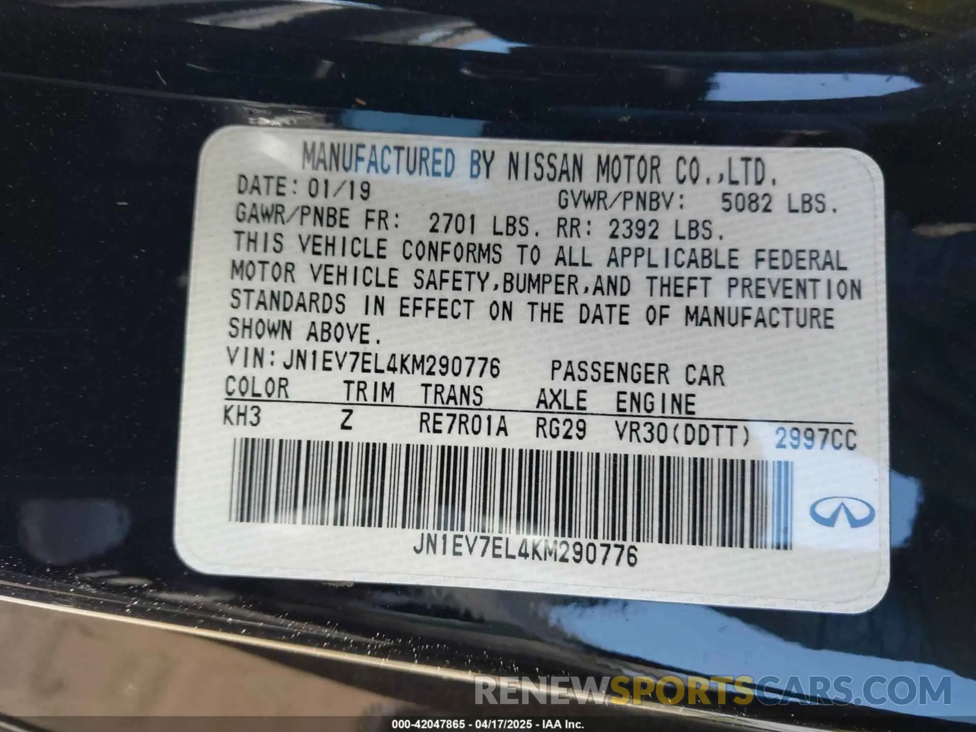 9 Photograph of a damaged car JN1EV7EL4KM290776 INFINITI Q60 2019