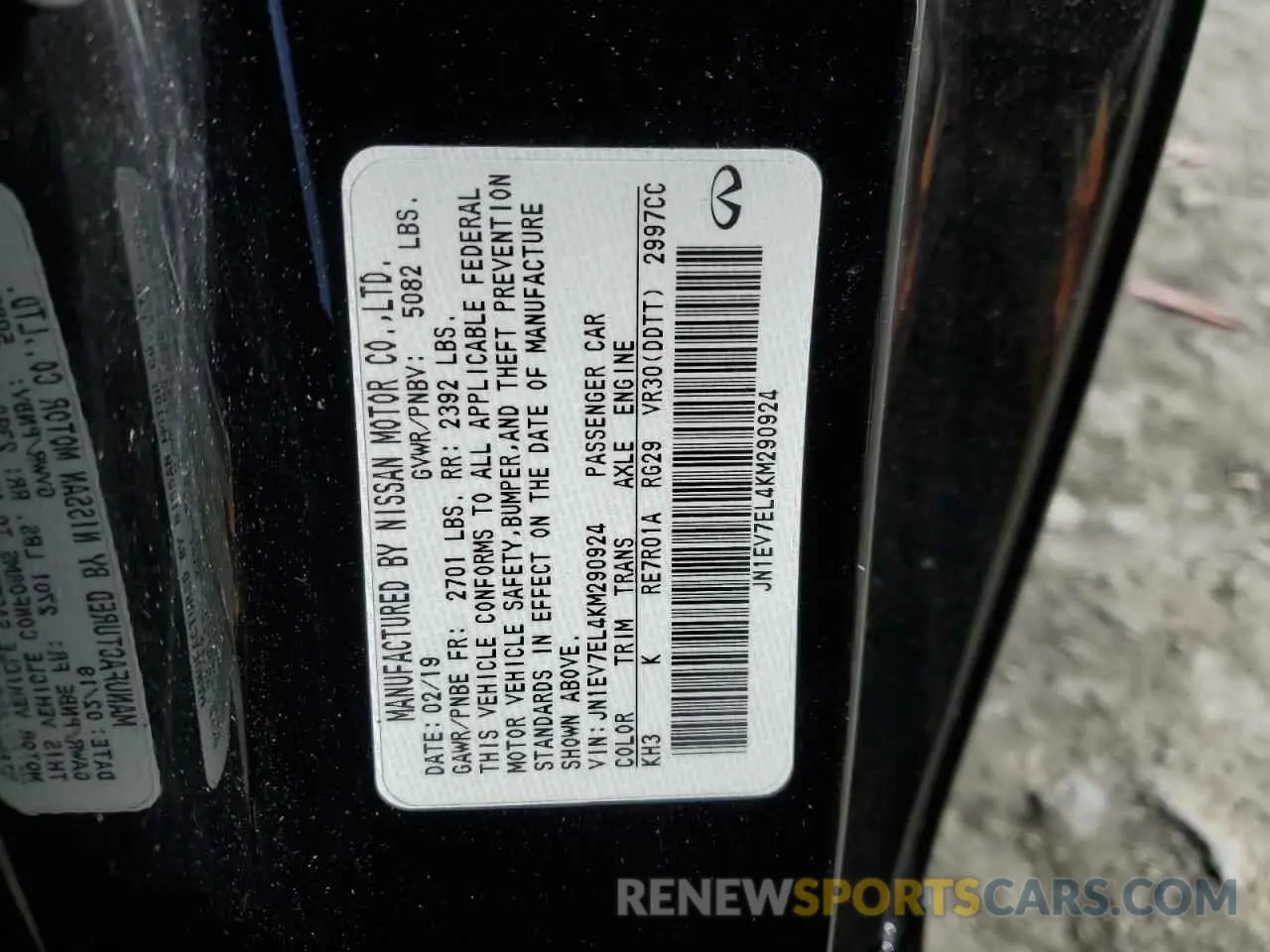 12 Photograph of a damaged car JN1EV7EL4KM290924 INFINITI Q60 2019