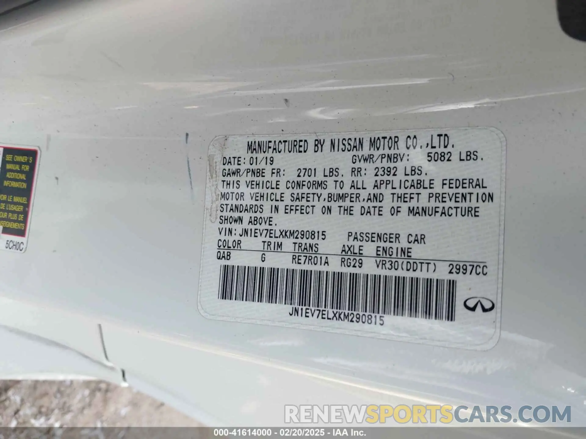 9 Photograph of a damaged car JN1EV7ELXKM290815 INFINITI Q60 2019