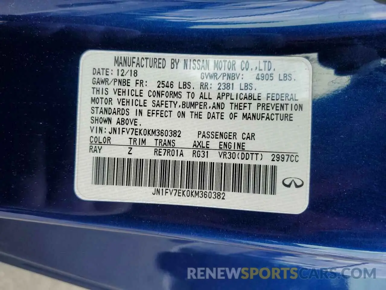 14 Photograph of a damaged car JN1FV7EK0KM360382 INFINITI Q60 2019